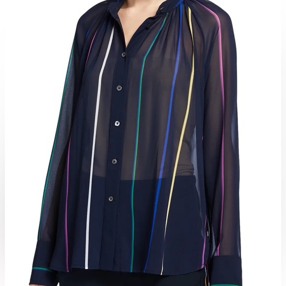 Derek Lam 10 Crosby Sheer Black And Colored Stripe Blouse